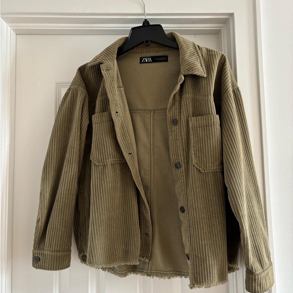Zara Olive Green Corduroy Shacket Jacket